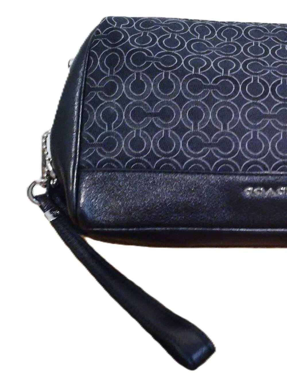 Coach Black signature C wristlet- clutch top zip-fob-handle